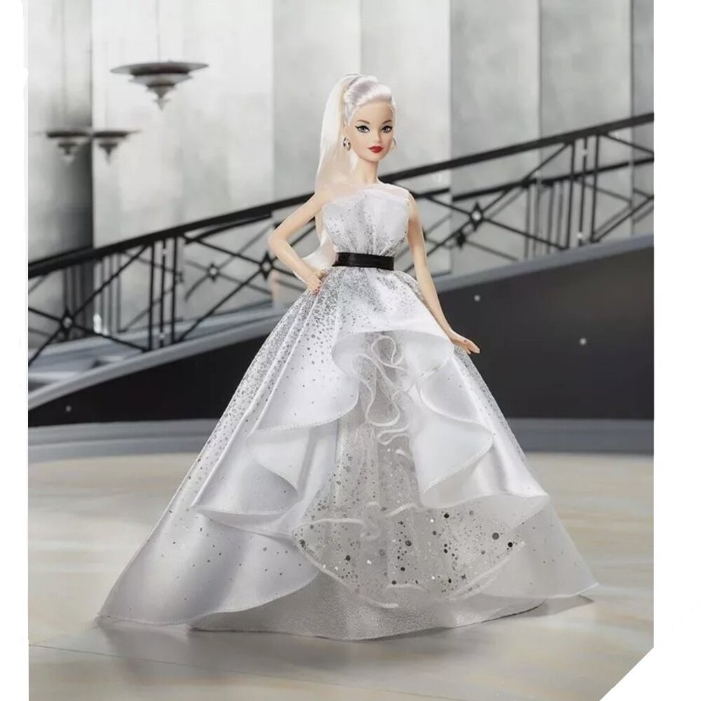 NEW Barbie Signature 60th Anniversary Doll White Silver Dress Gown Collectible - Picture 2 of 4